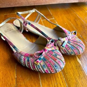 Stuart Weitzman Multicolor Snakeskin Round Toe Slingback Flat